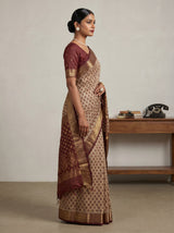 MIMOSA Maroon Banarasi Art Silk Saree — Model pose