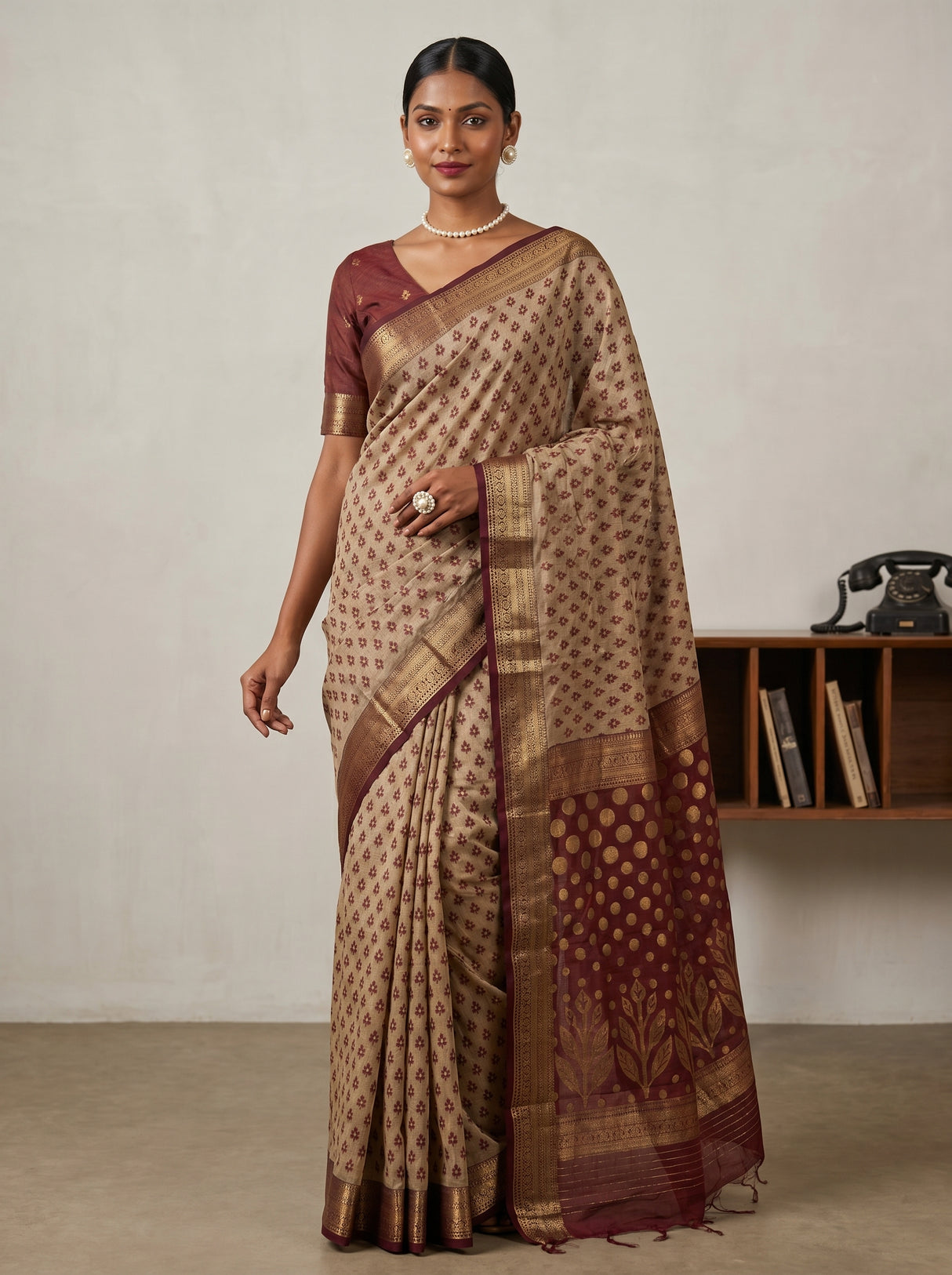 MIMOSA Maroon Banarasi Art Silk Saree — pose 4 styling detail