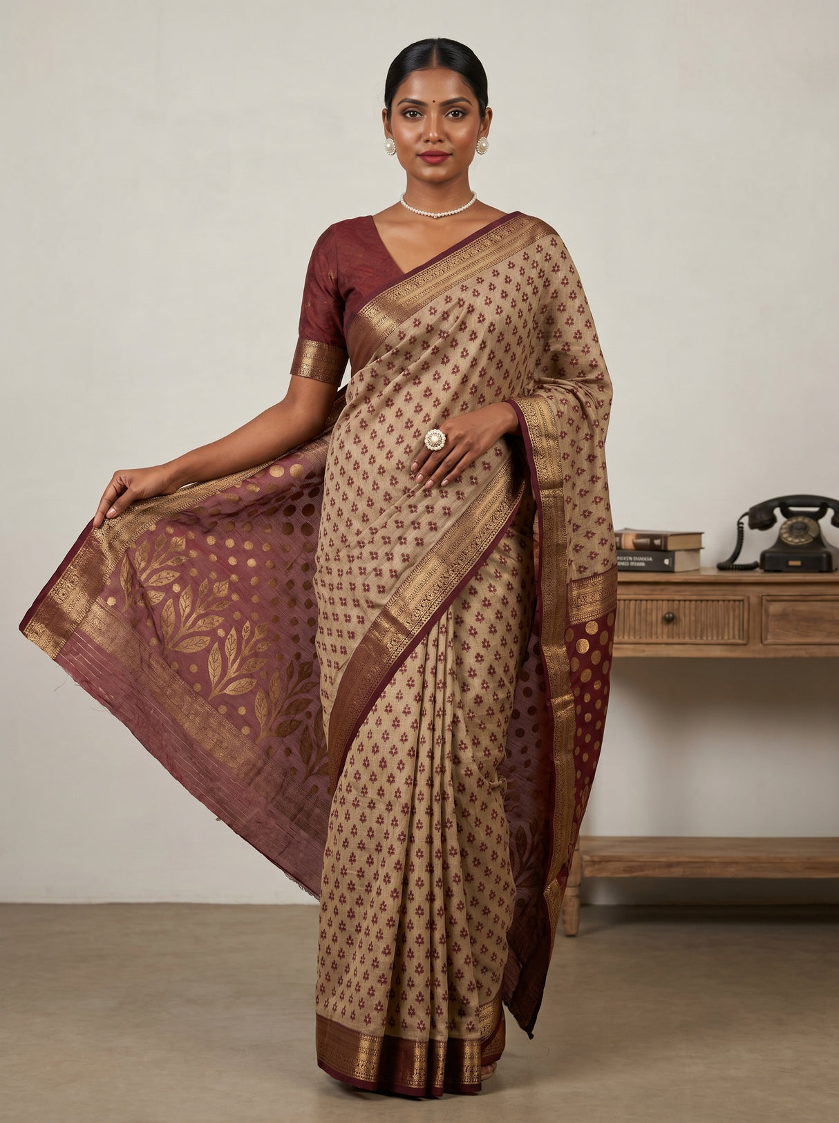 MIMOSA Maroon Banarasi Art Silk Saree — pose 6 styling detail