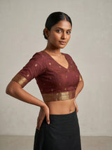 MIMOSA Maroon Banarasi Art Silk Saree — blouse close-up