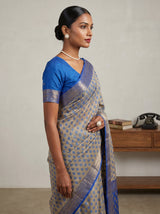 MIMOSA Royal Blue Banarasi Art Silk Saree — Model pose