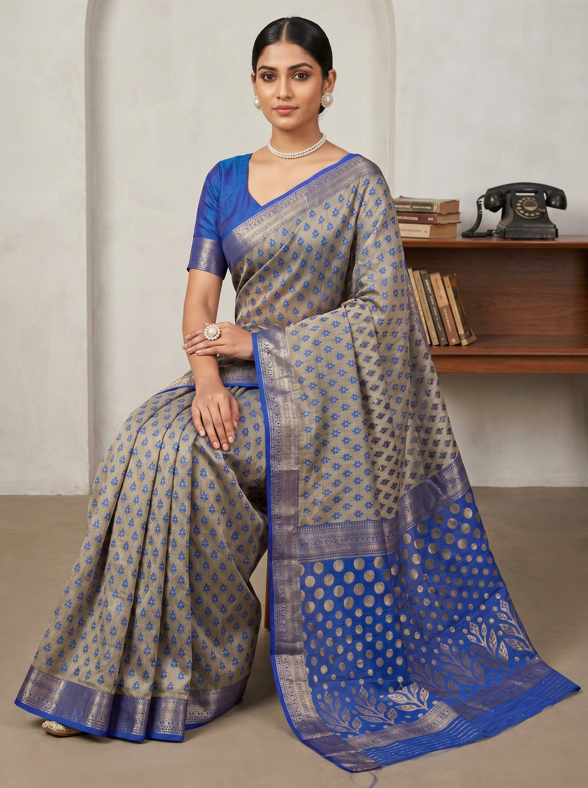 MIMOSA Royal Blue Banarasi Art Silk Saree — pose 8 styling detail