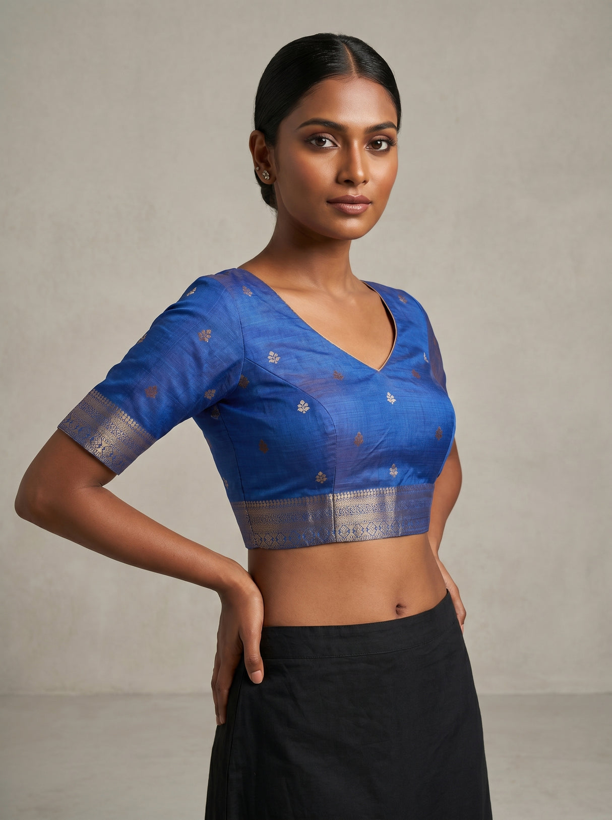 MIMOSA Royal Blue Banarasi Art Silk Saree — blouse close-up