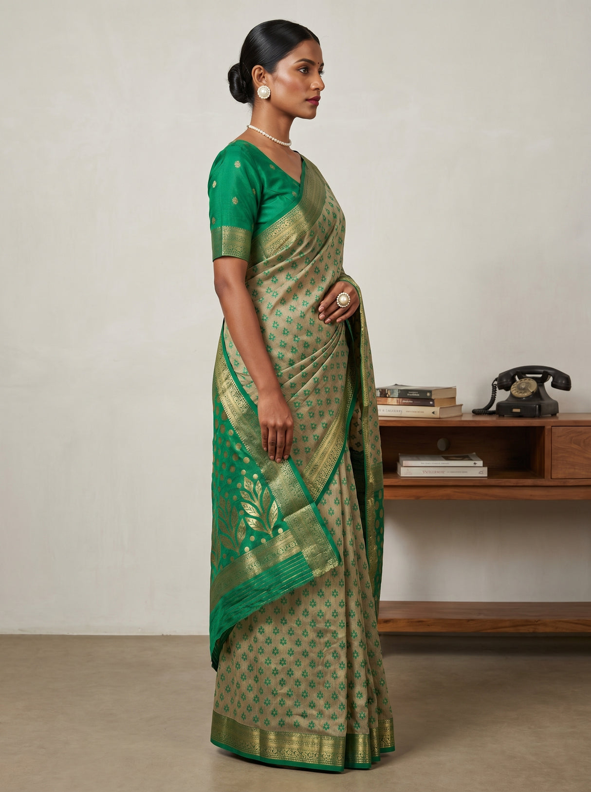 MIMOSA Rama Banarasi Art Silk Saree — Model pose