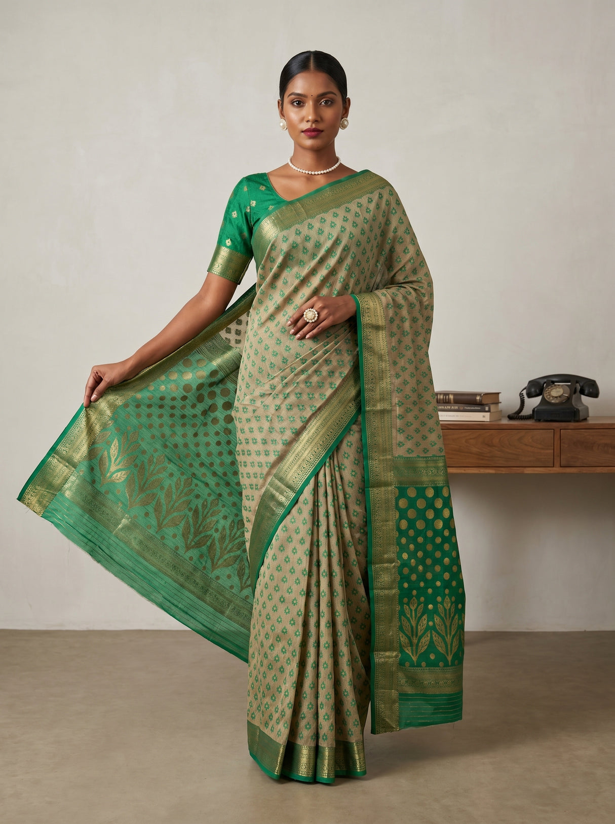 MIMOSA Rama Banarasi Art Silk Saree — pose 6 styling detail