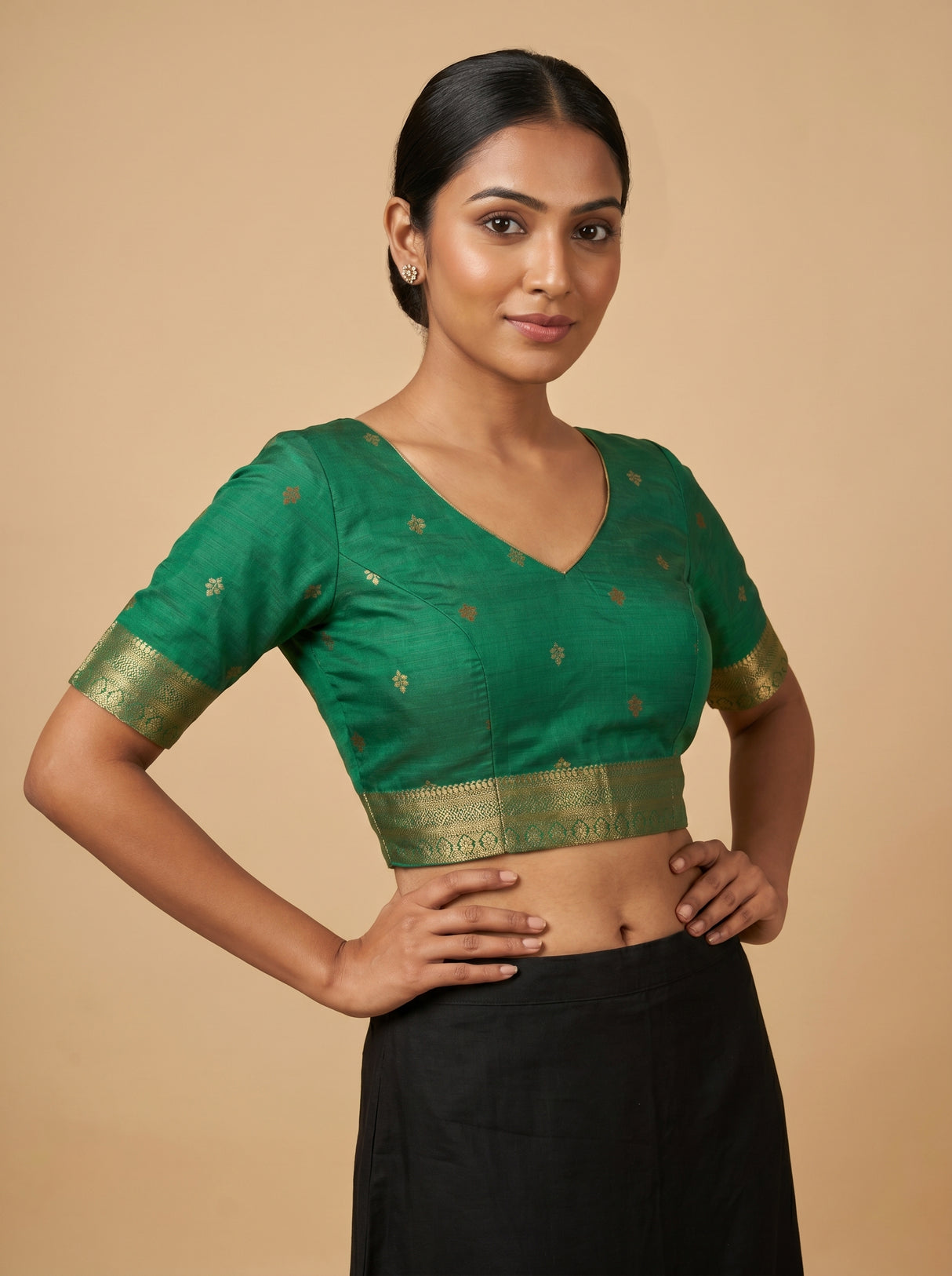 MIMOSA Rama Banarasi Art Silk Saree — blouse close-up