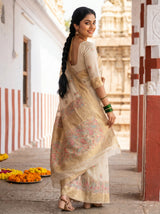 MIMOSA Half White Banarasi Linen Saree — pose 9 styling detail