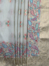 MIMOSA Half White Banarasi Linen Saree — fleets shot full lifestyle