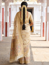 MIMOSA Mustard Banarasi Linen Saree — Blouse fabric and border detail