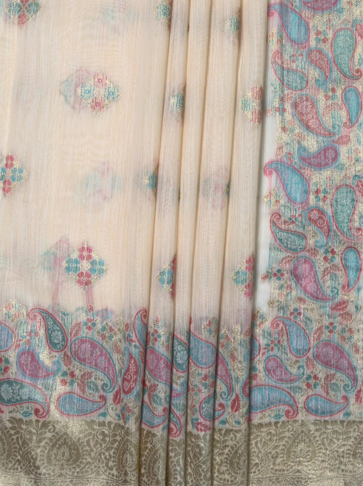 MIMOSA Peach Banarasi Linen Saree — fleets shot full lifestyle