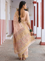 MIMOSA Pink Banarasi Linen Saree — Blouse fabric and border detail