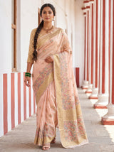MIMOSA Pink Banarasi Linen Saree — pose 7 styling detail