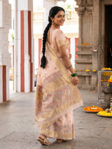 MIMOSA Pink Banarasi Linen Saree — pose 9 styling detail