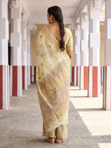 MIMOSA Pista Banarasi Linen Saree — Blouse fabric and border detail