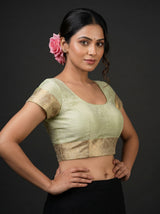 MIMOSA Pista Banarasi Linen Saree — blouse close-up