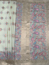 MIMOSA Pista Banarasi Linen Saree — pallu and zari work detail