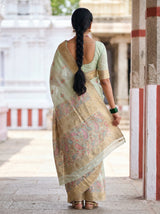 MIMOSA Rama Banarasi Linen Saree — Blouse fabric and border detail