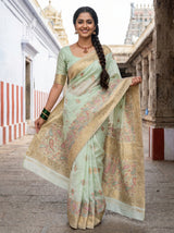 MIMOSA Rama Banarasi Linen Saree — pose 6 styling detail