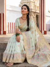 MIMOSA Rama Banarasi Linen Saree — pose 8 styling detail