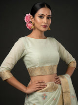 MIMOSA Rama Banarasi Linen Saree — blouse close-up
