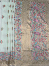 MIMOSA Rama Banarasi Linen Saree — pallu and zari work detail