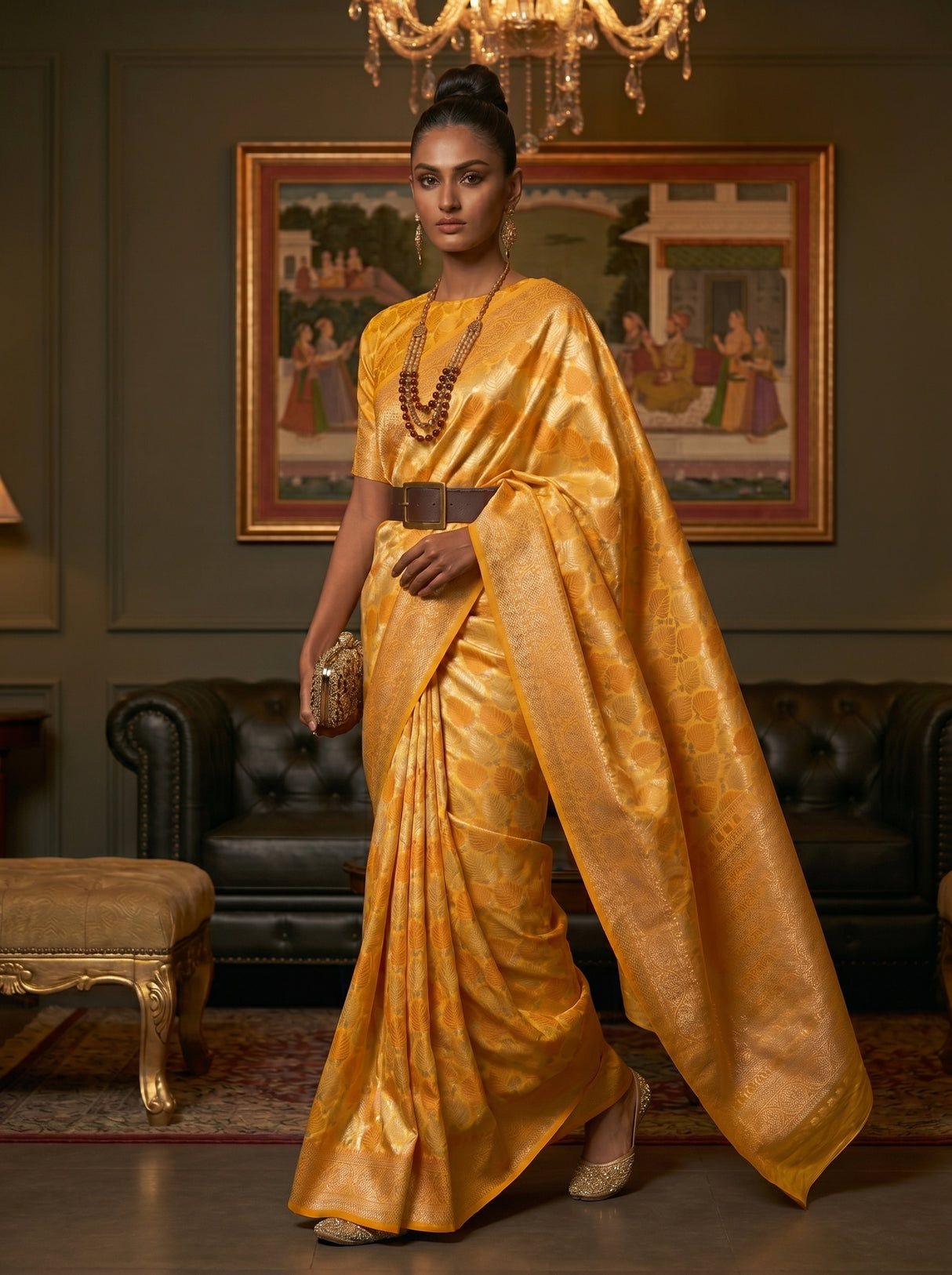 MIMOSA Mustard Kanjivaram Art Silk Saree — Full View
