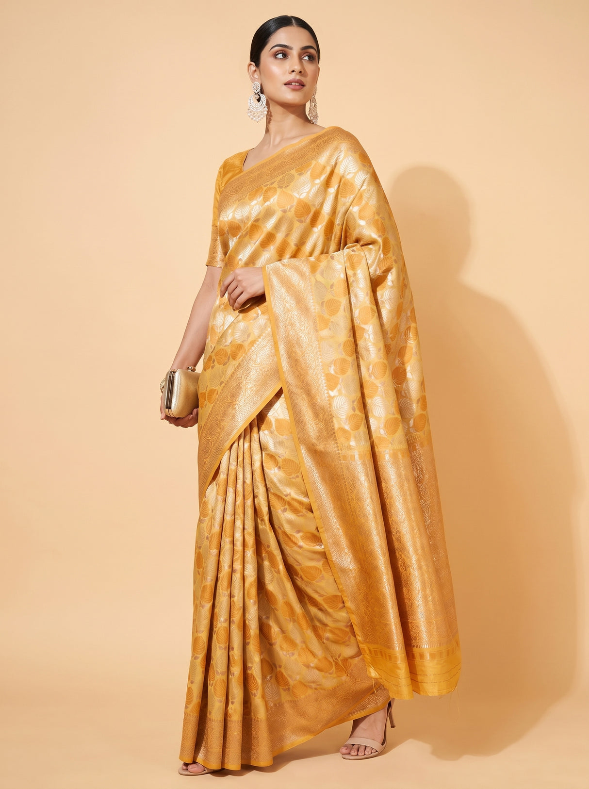 MIMOSA Mustard Kanjivaram Art Silk Saree — pose 7 styling detail