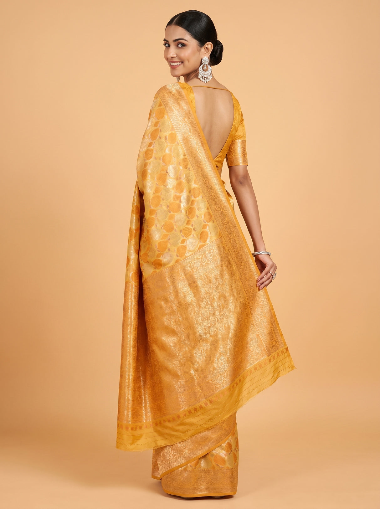 MIMOSA Mustard Kanjivaram Art Silk Saree — pose 9 styling detail