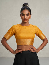 MIMOSA Mustard Kanjivaram Art Silk Saree — blouse close-up