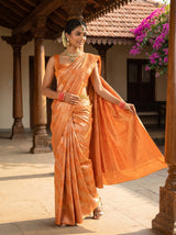 MIMOSA Orange Kanjivaram Art Silk Saree — Lower Body and Draping Detail