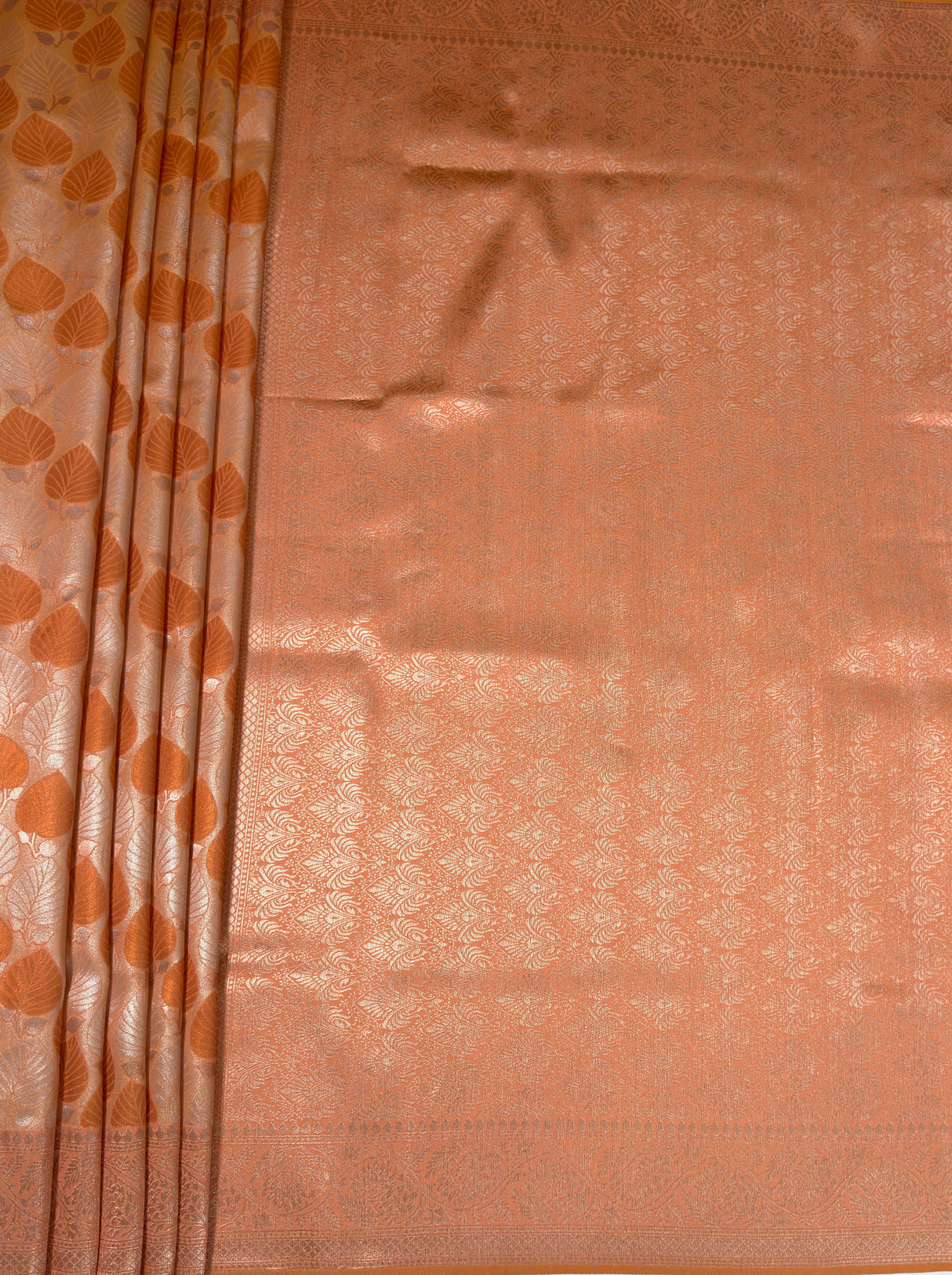 MIMOSA Orange Kanjivaram Art Silk Saree — pallu and zari work detail