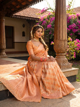 MIMOSA Peach Kanjivaram Art Silk Saree — Lower Body and Draping Detail