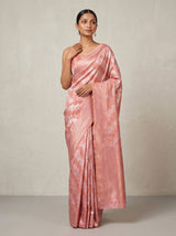 MIMOSA Pink Kanjivaram Art Silk Saree — Close Up of Body and Clutch Bag