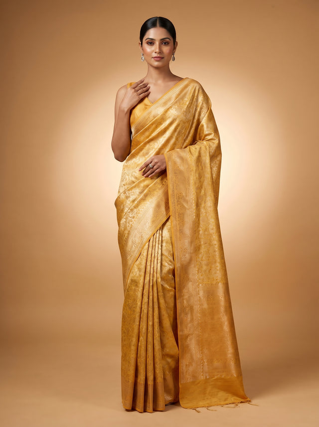 MIMOSA Mustard Kanjivaram Art Silk Saree — Full View