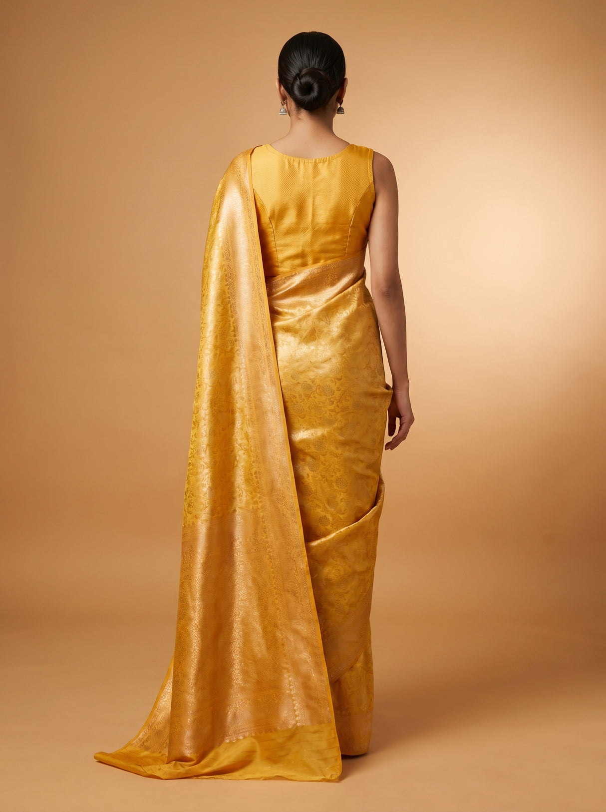 MIMOSA Mustard Kanjivaram Art Silk Saree — Close-up of Face
