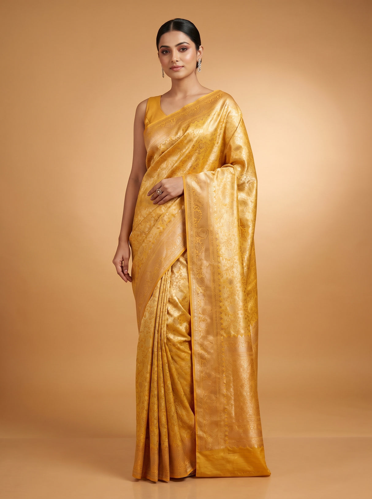 MIMOSA Mustard Kanjivaram Art Silk Saree — Pallu and Border View