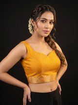 MIMOSA Mustard Kanjivaram Art Silk Saree — blouse close-up