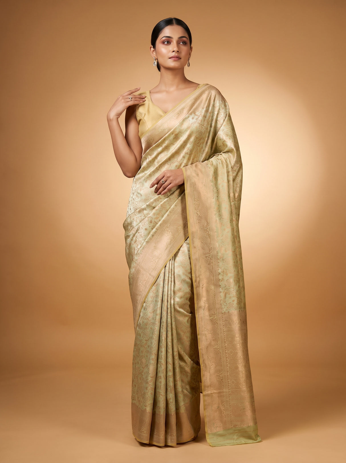 MIMOSA Olive Kanjivaram Art Silk Saree — Full View