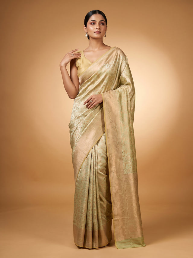 MIMOSA Olive Kanjivaram Art Silk Saree — Full View
