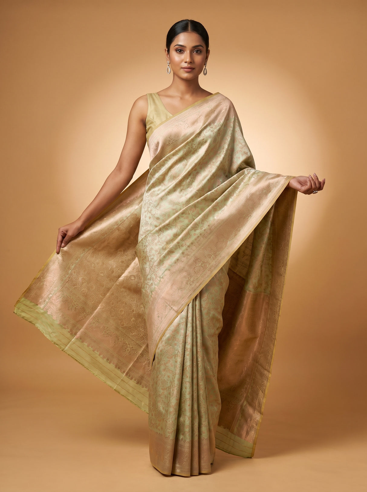MIMOSA Olive Kanjivaram Art Silk Saree — pose 6 styling detail