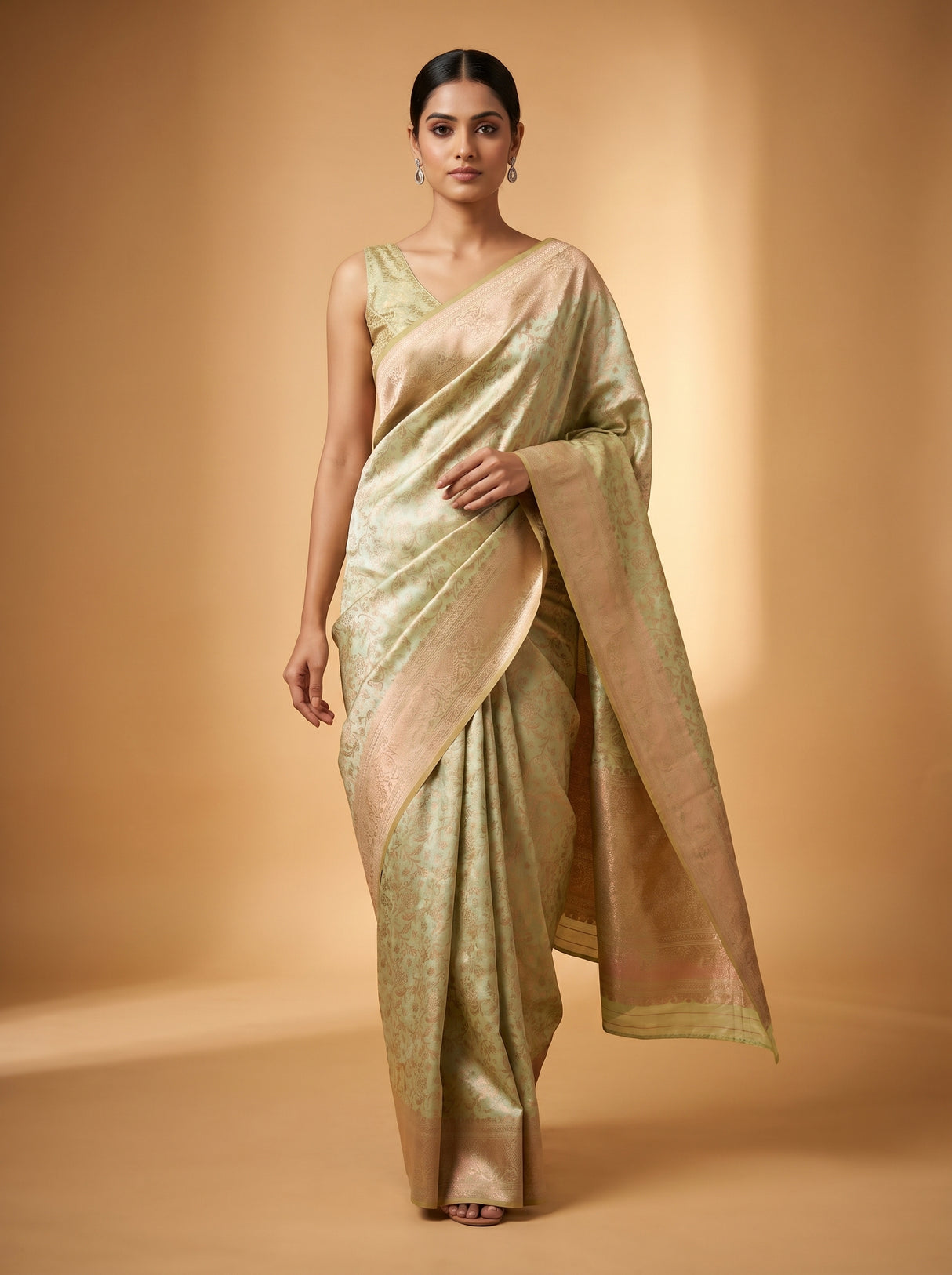 MIMOSA Olive Kanjivaram Art Silk Saree — pose 7 styling detail