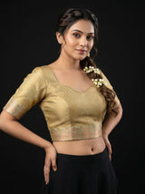 MIMOSA Olive Kanjivaram Art Silk Saree — blouse close-up