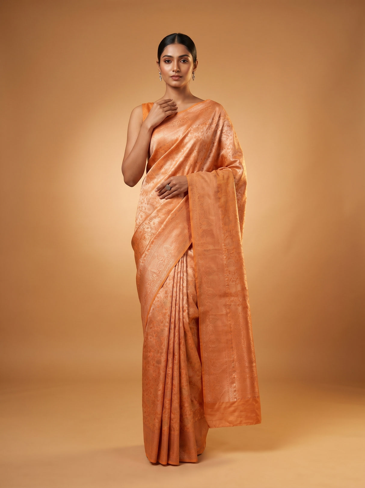 MIMOSA Orange Kanjivaram Art Silk Saree — Full View