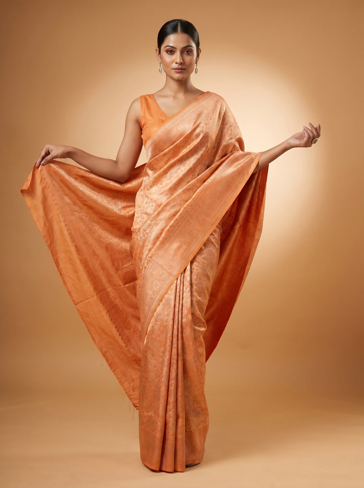 MIMOSA Orange Kanjivaram Art Silk Saree — pose 6 styling detail