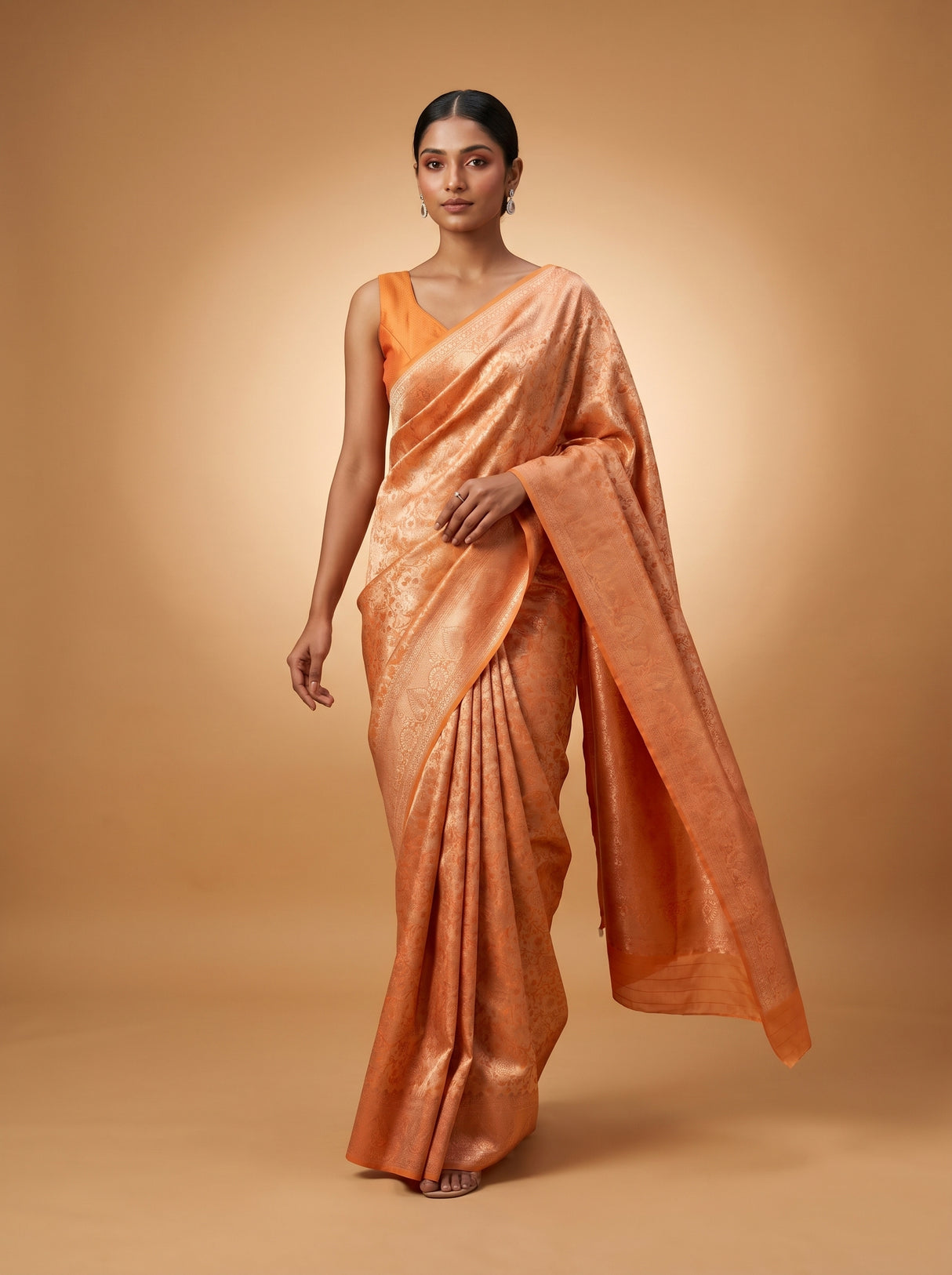 MIMOSA Orange Kanjivaram Art Silk Saree — pose 7 styling detail