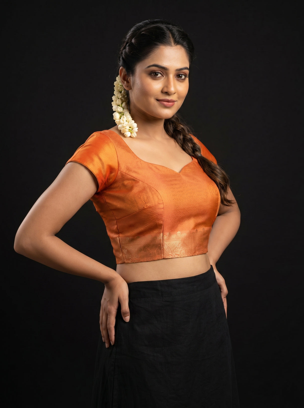 MIMOSA Orange Kanjivaram Art Silk Saree — blouse close-up