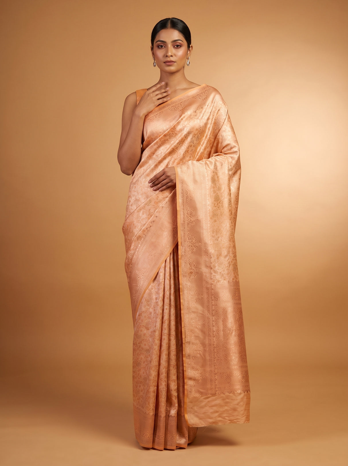 MIMOSA Peach Kanjivaram Art Silk Saree — Full View