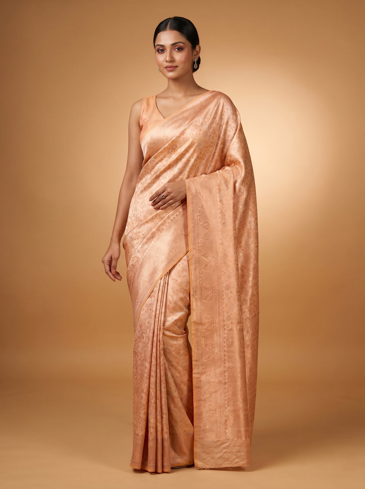 MIMOSA Peach Kanjivaram Art Silk Saree — Pallu and Border View