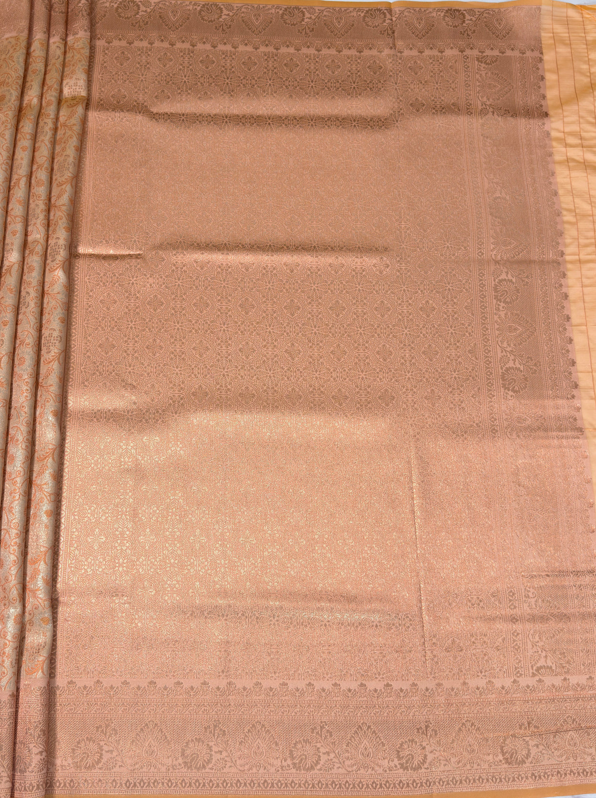 MIMOSA Peach Kanjivaram Art Silk Saree — pallu and zari work detail