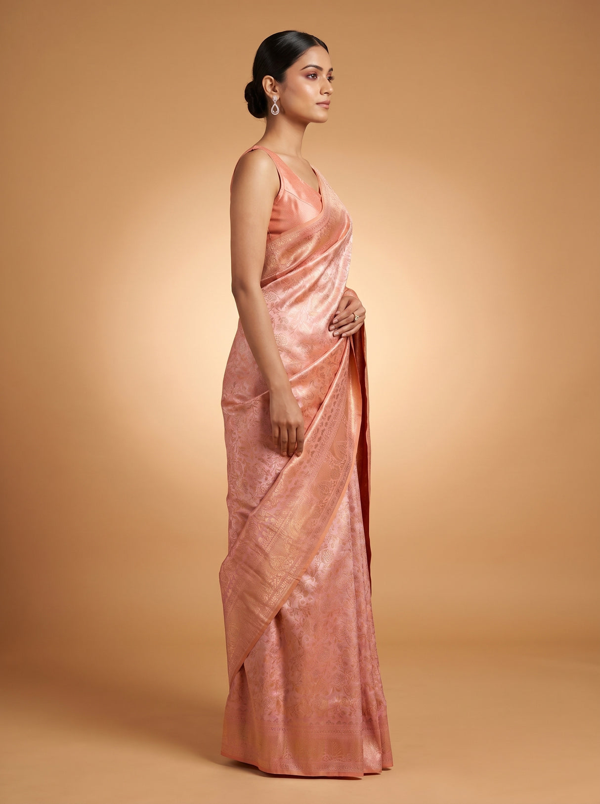 MIMOSA Pink Kanjivaram Art Silk Saree — Fabric Detail